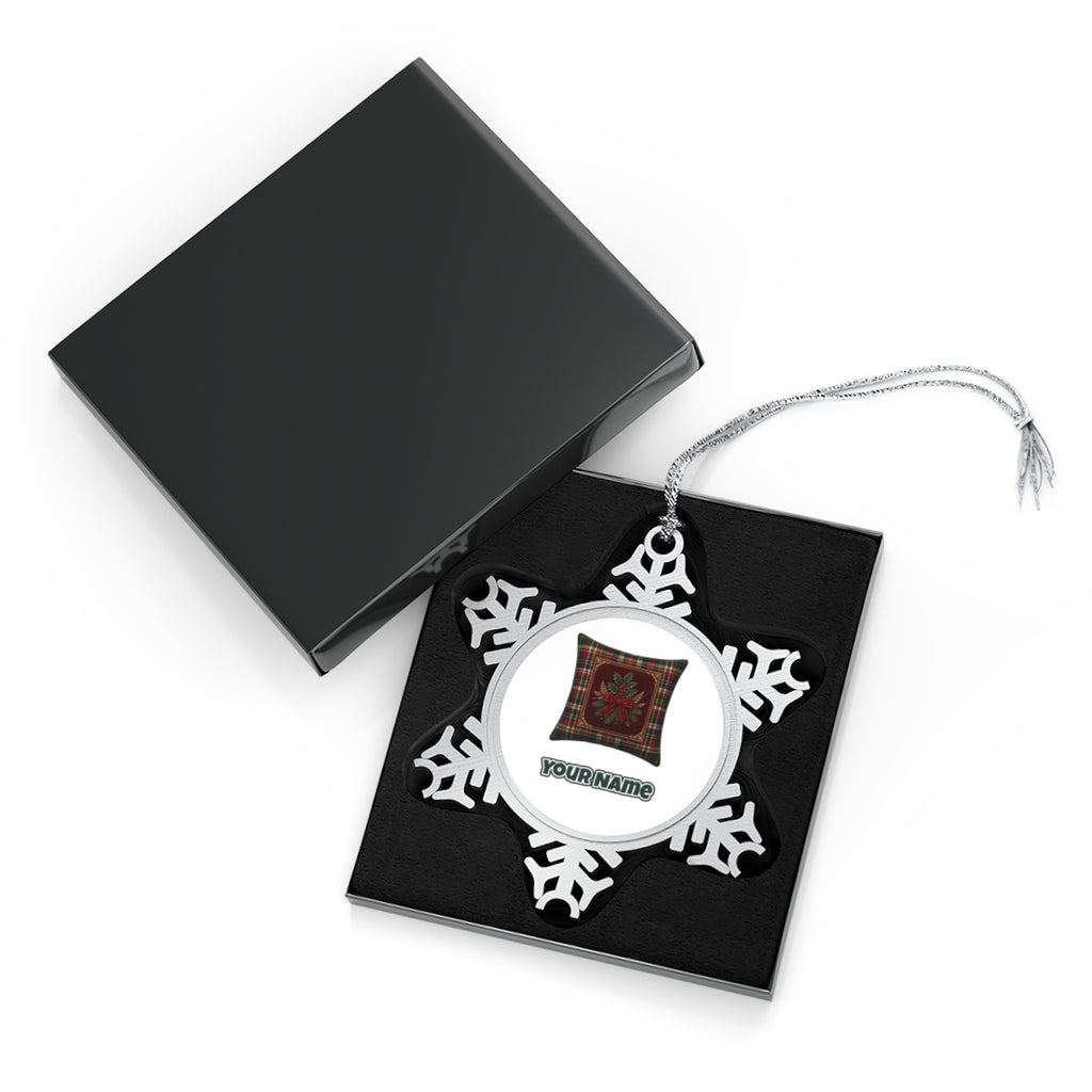 Tartan Holly Cushion Personalised Pewter Christmas Ornament