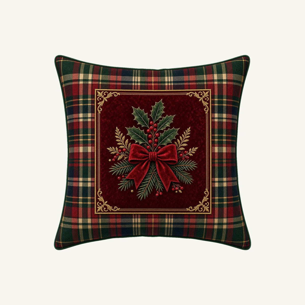 Tartan Holly Cushion Personalised Christmas T-Shirt and Hoodie