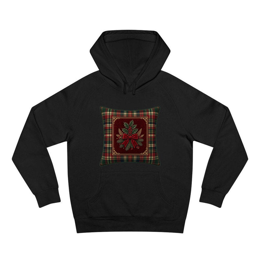 Tartan Holly Cushion personalised Christmas hoodie in black