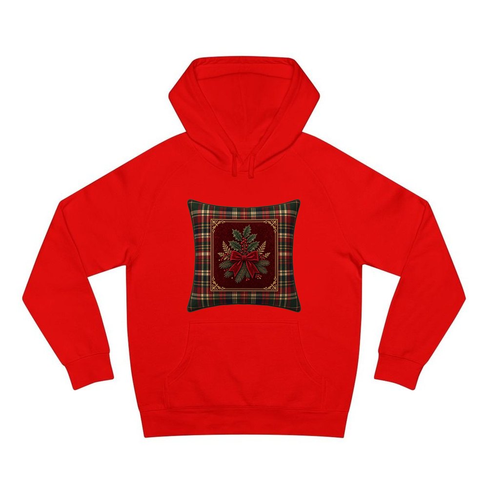 Tartan Holly Cushion personalised Christmas hoodie in red