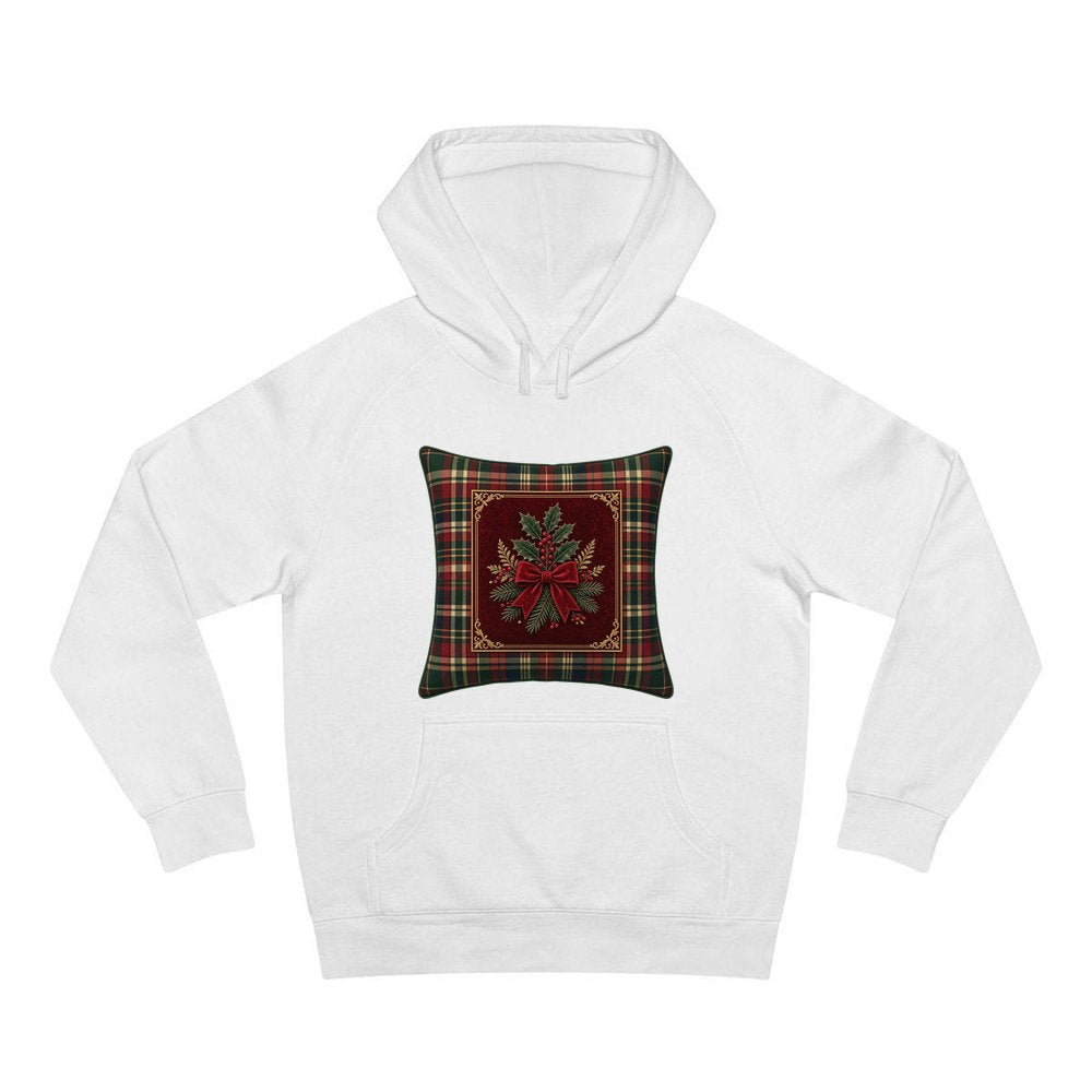 Tartan Holly Cushion personalised Christmas hoodie in white