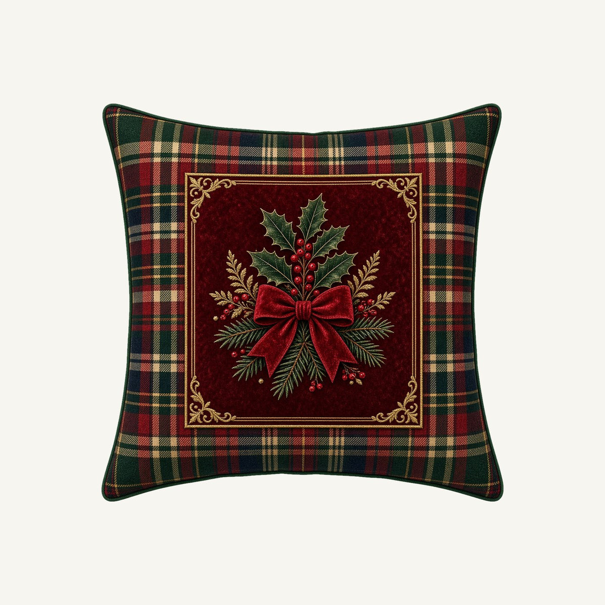 Tartan Holly Cushion Personalised Santa Sack