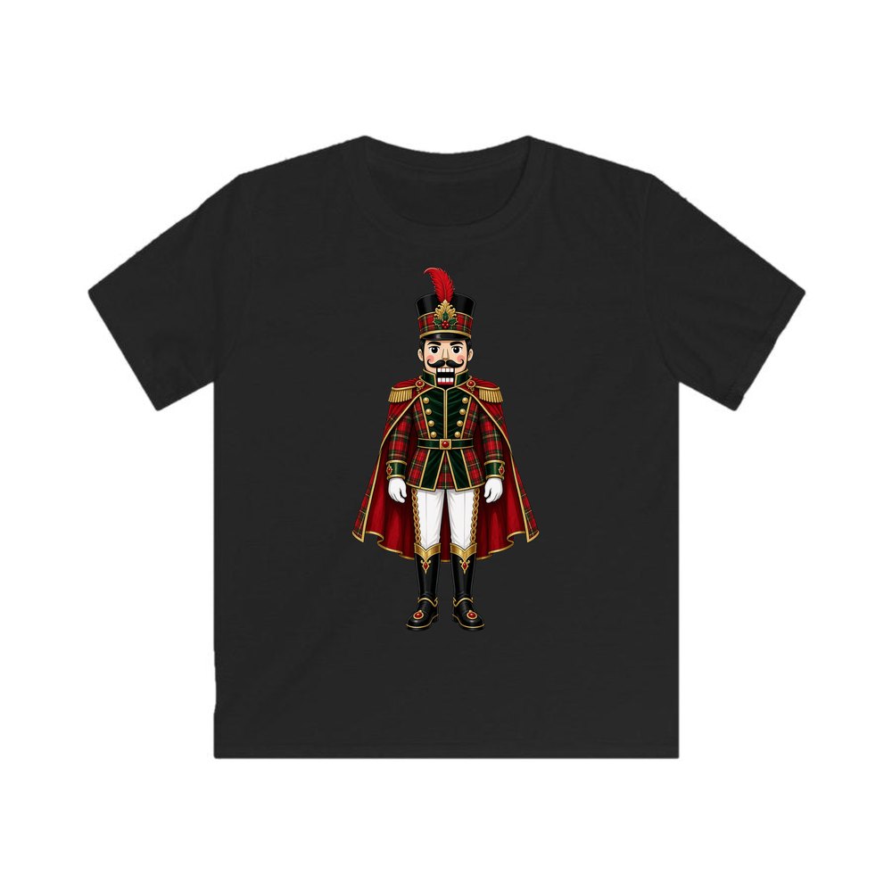 Tartan Nutcracker Soldier personalised kids Christmas tee in black