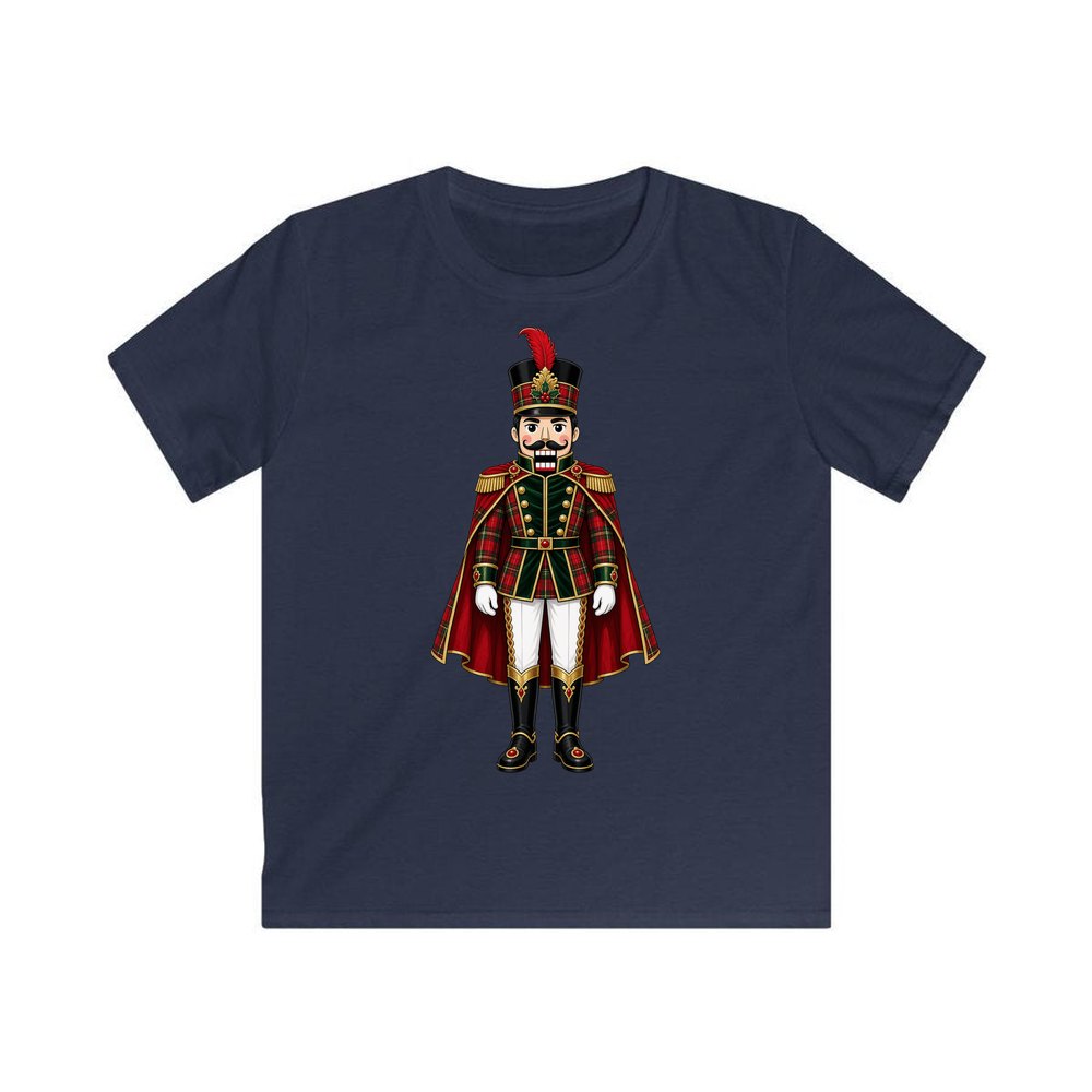 Tartan Nutcracker Soldier personalised kids Christmas tee in navy