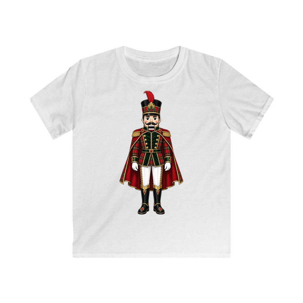 Tartan Nutcracker Soldier personalised kids Christmas tee in white