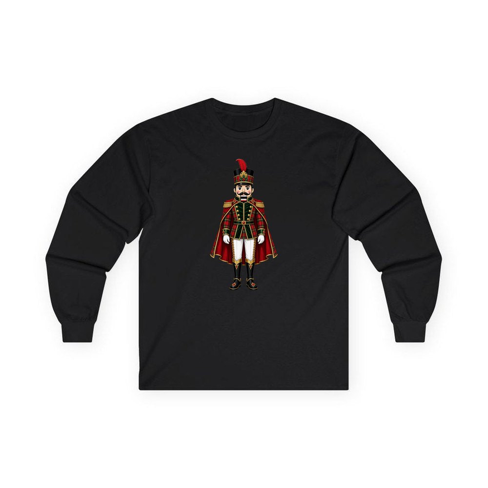 Tartan Nutcracker Soldier personalised long sleeve Christmas T-shirt in black