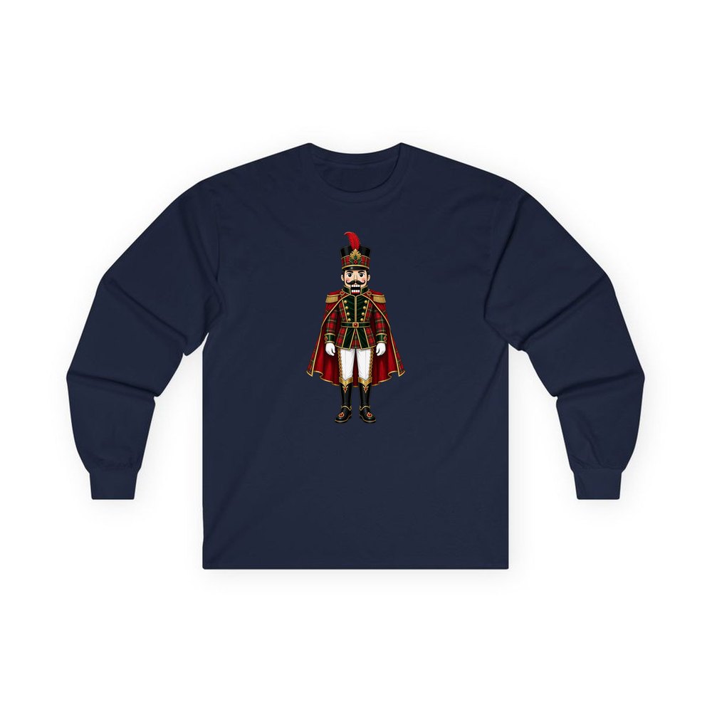Tartan Nutcracker Soldier personalised long sleeve Christmas T-shirt in navy