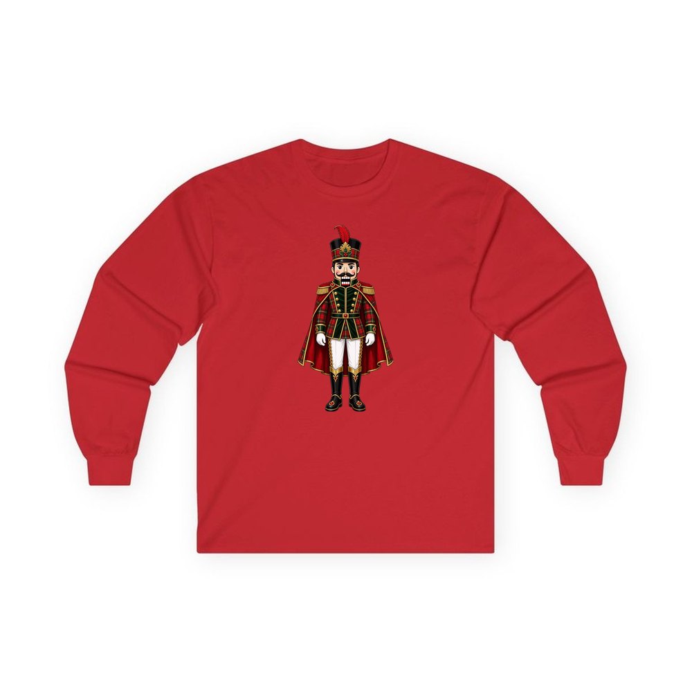 Tartan Nutcracker Soldier personalised long sleeve Christmas T-shirt in red
