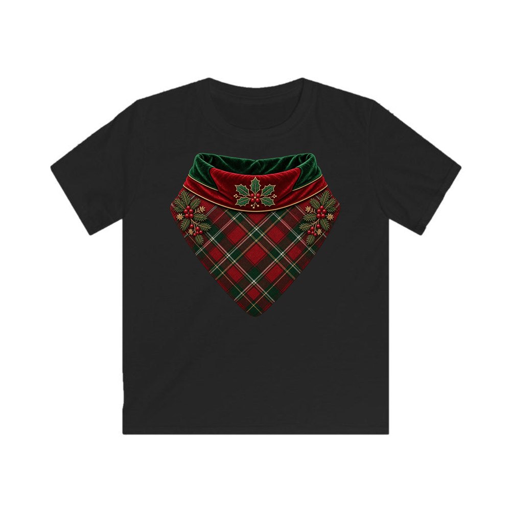 Tartan Pet Bandana personalised kids Christmas tee in black