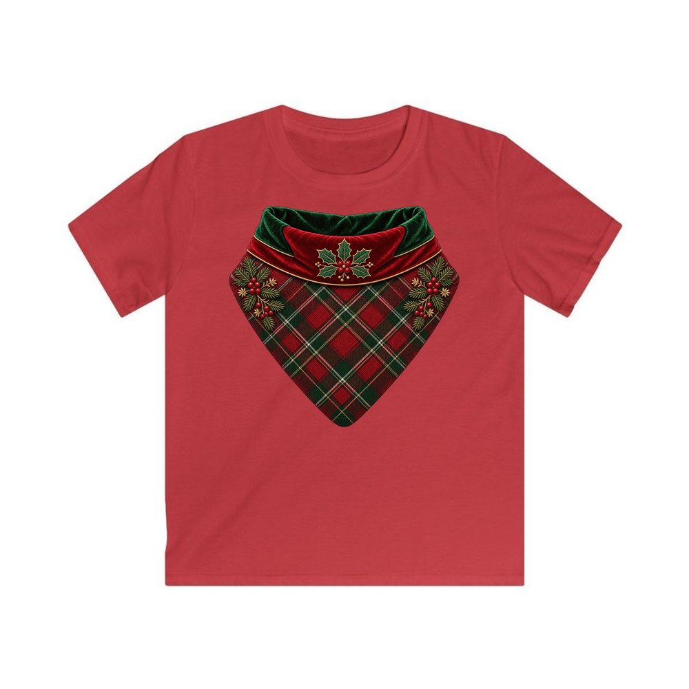 Tartan Pet Bandana personalised kids Christmas tee in red