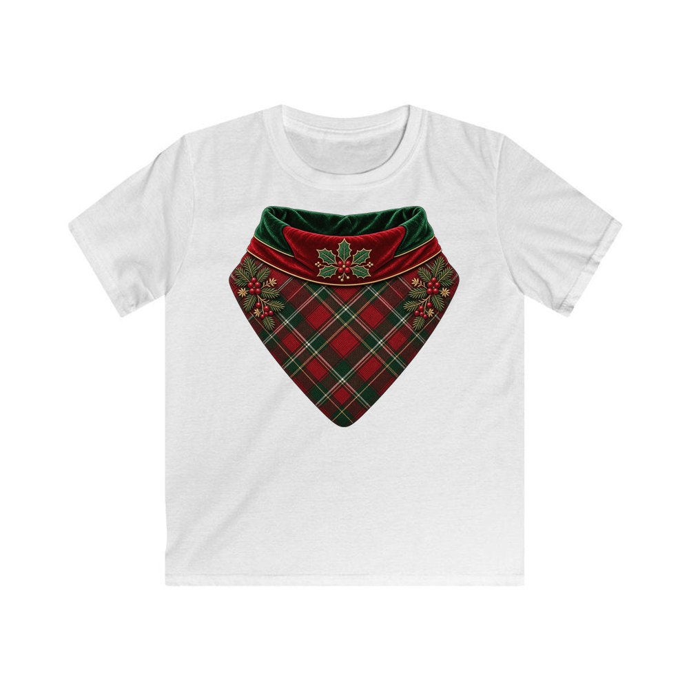 Tartan Pet Bandana personalised kids Christmas tee in white