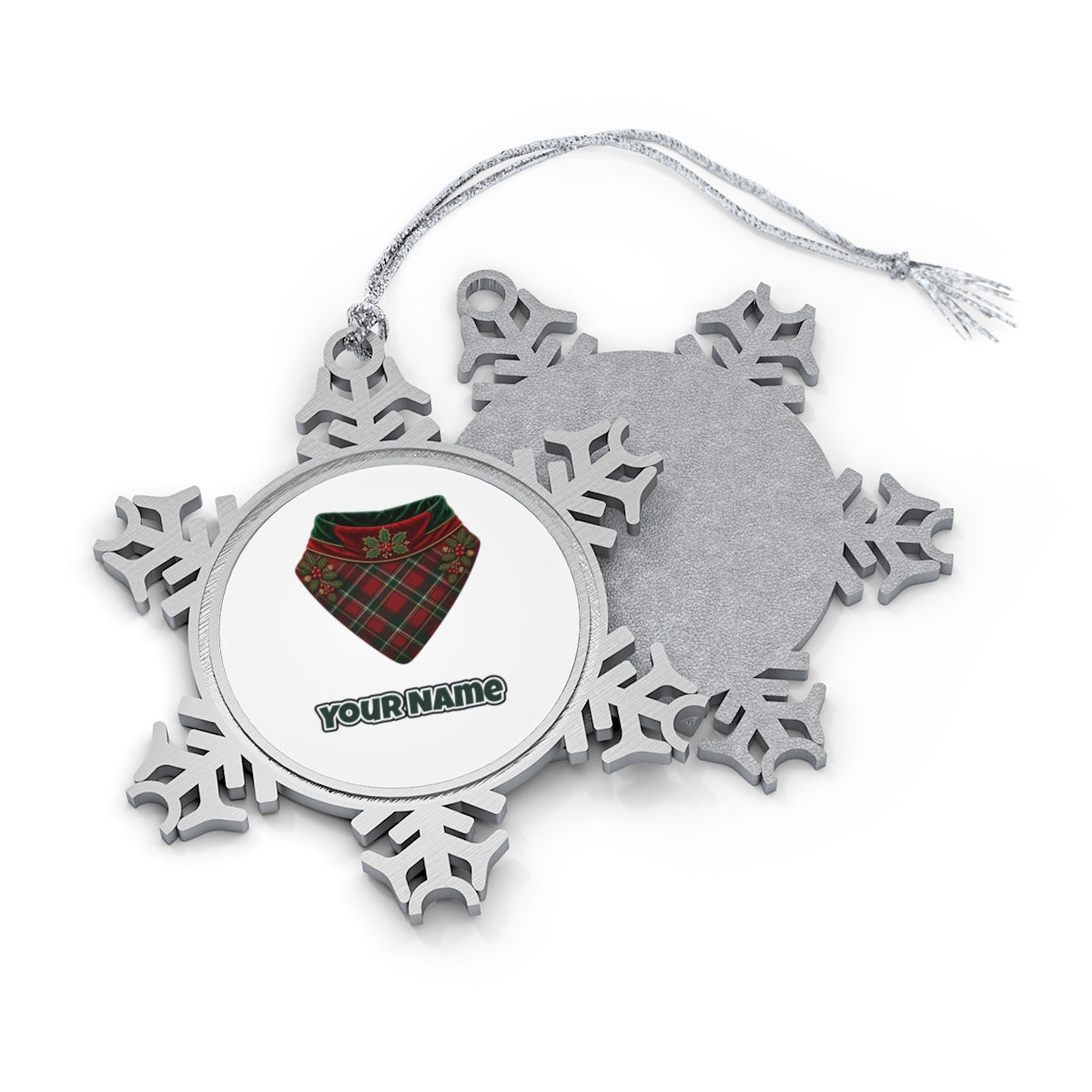 Tartan Pet Bandana Personalised Pewter Christmas Ornament