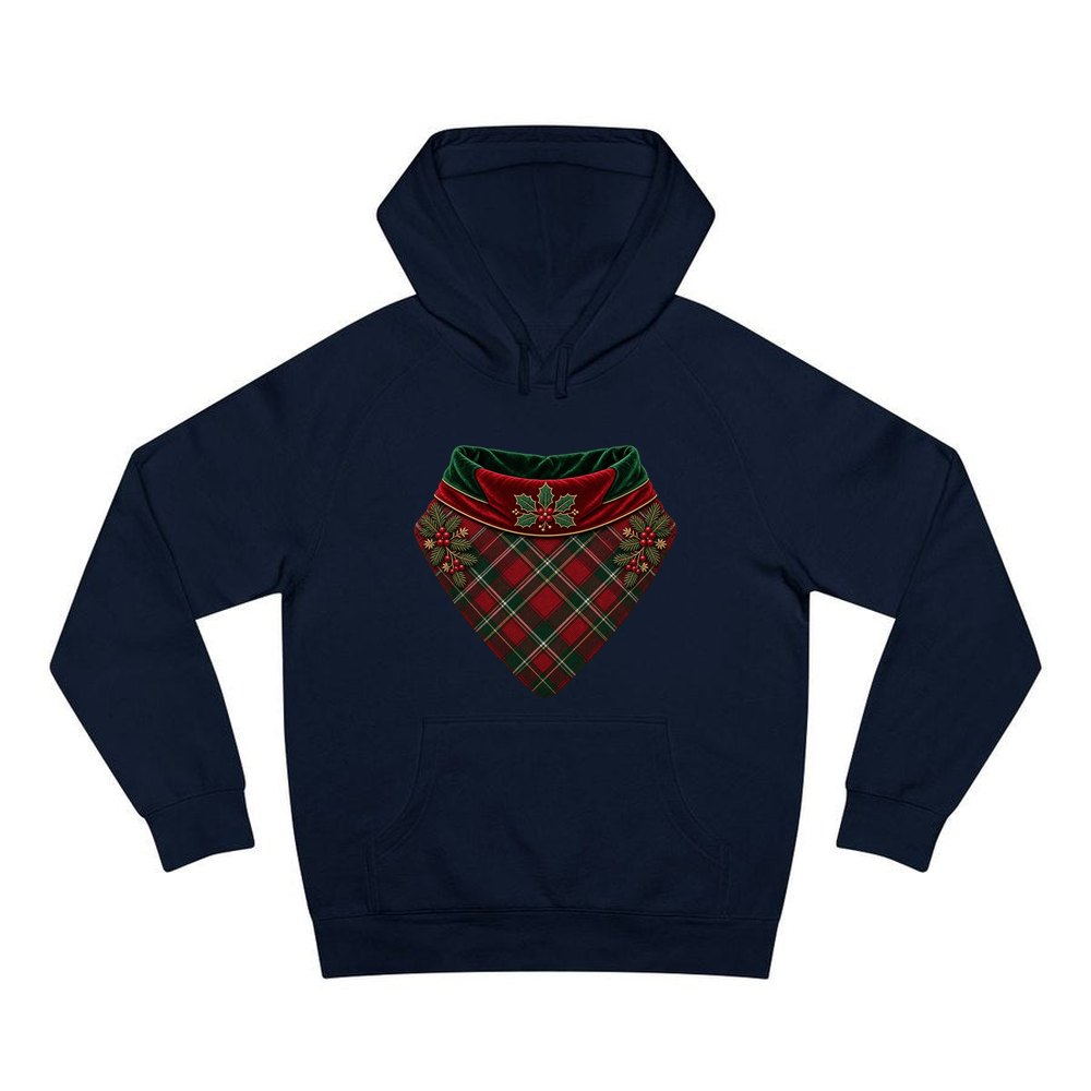 Tartan Pet Bandana personalised Christmas hoodie in navy