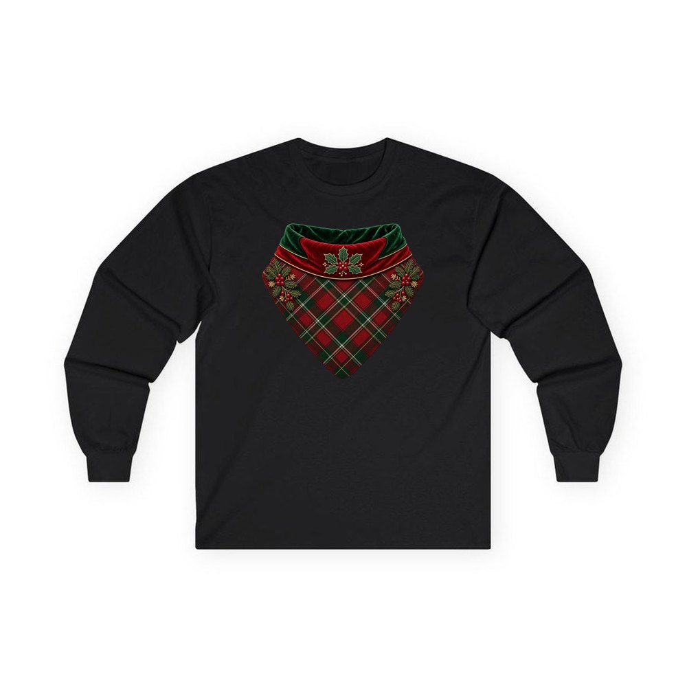 Tartan Pet Bandana personalised long sleeve Christmas T-shirt in black