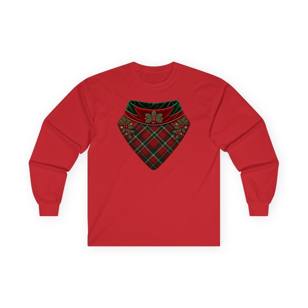 Tartan Pet Bandana personalised long sleeve Christmas T-shirt in red