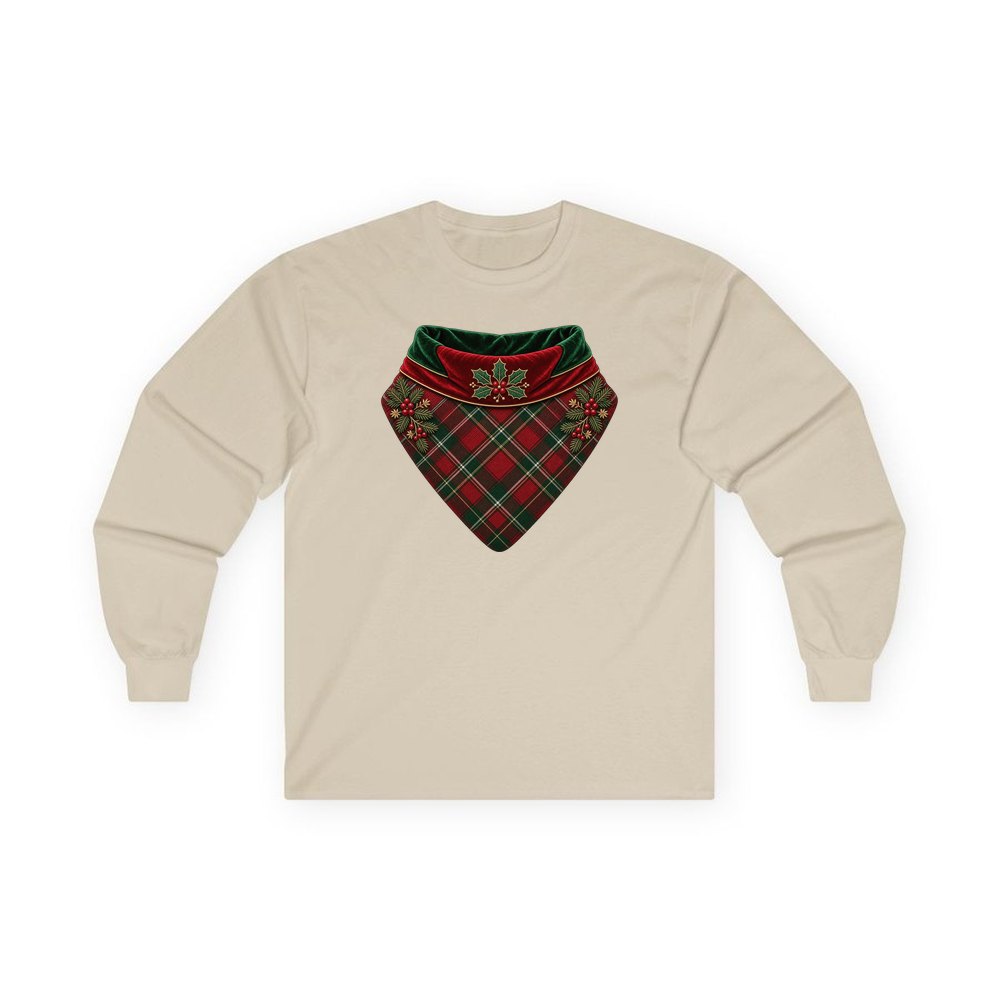 Tartan Pet Bandana personalised long sleeve Christmas T-shirt in sand
