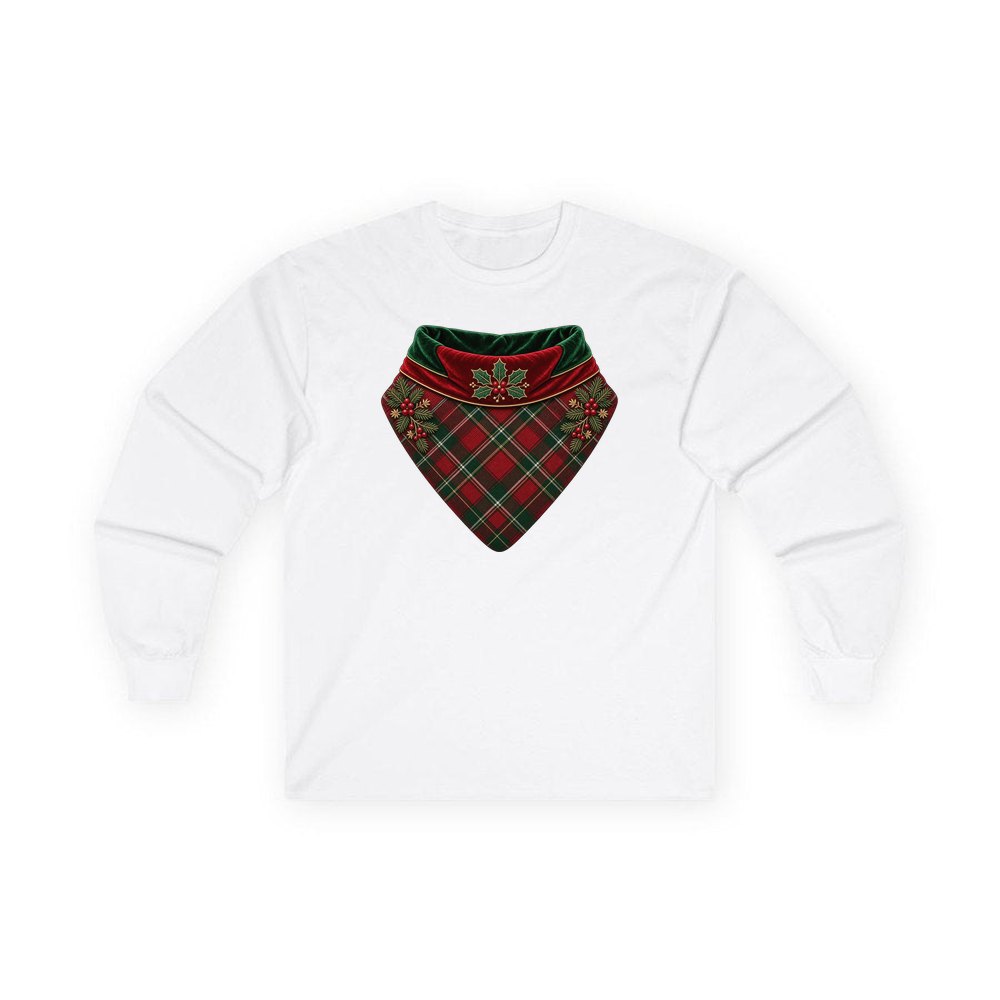 Tartan Pet Bandana personalised long sleeve Christmas T-shirt in white