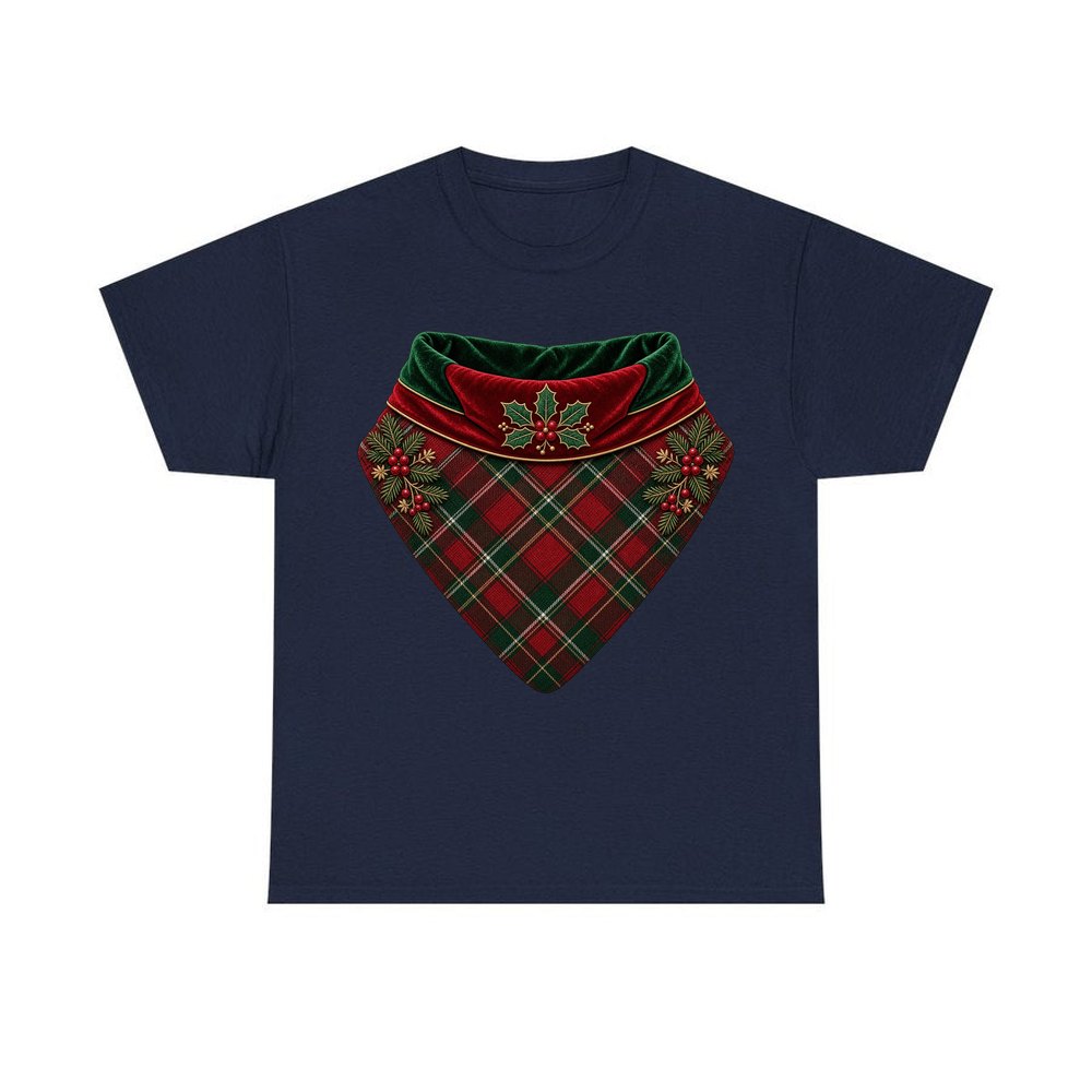 Tartan Pet Bandana personalised Christmas T-shirt in navy