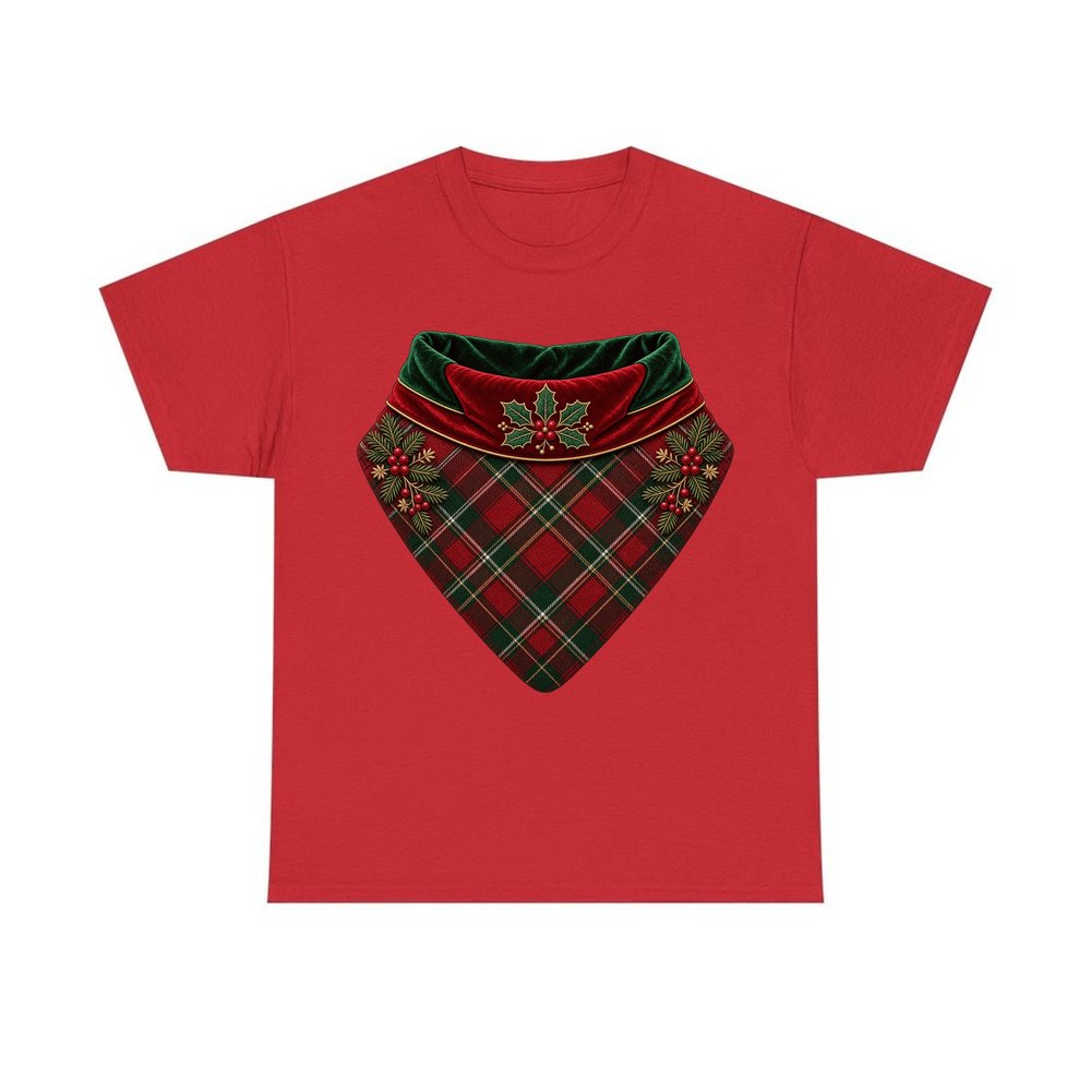 Tartan Pet Bandana personalised Christmas T-shirt in red