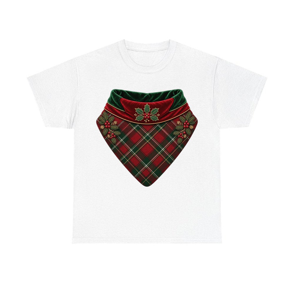 Tartan Pet Bandana personalised Christmas T-shirt in white