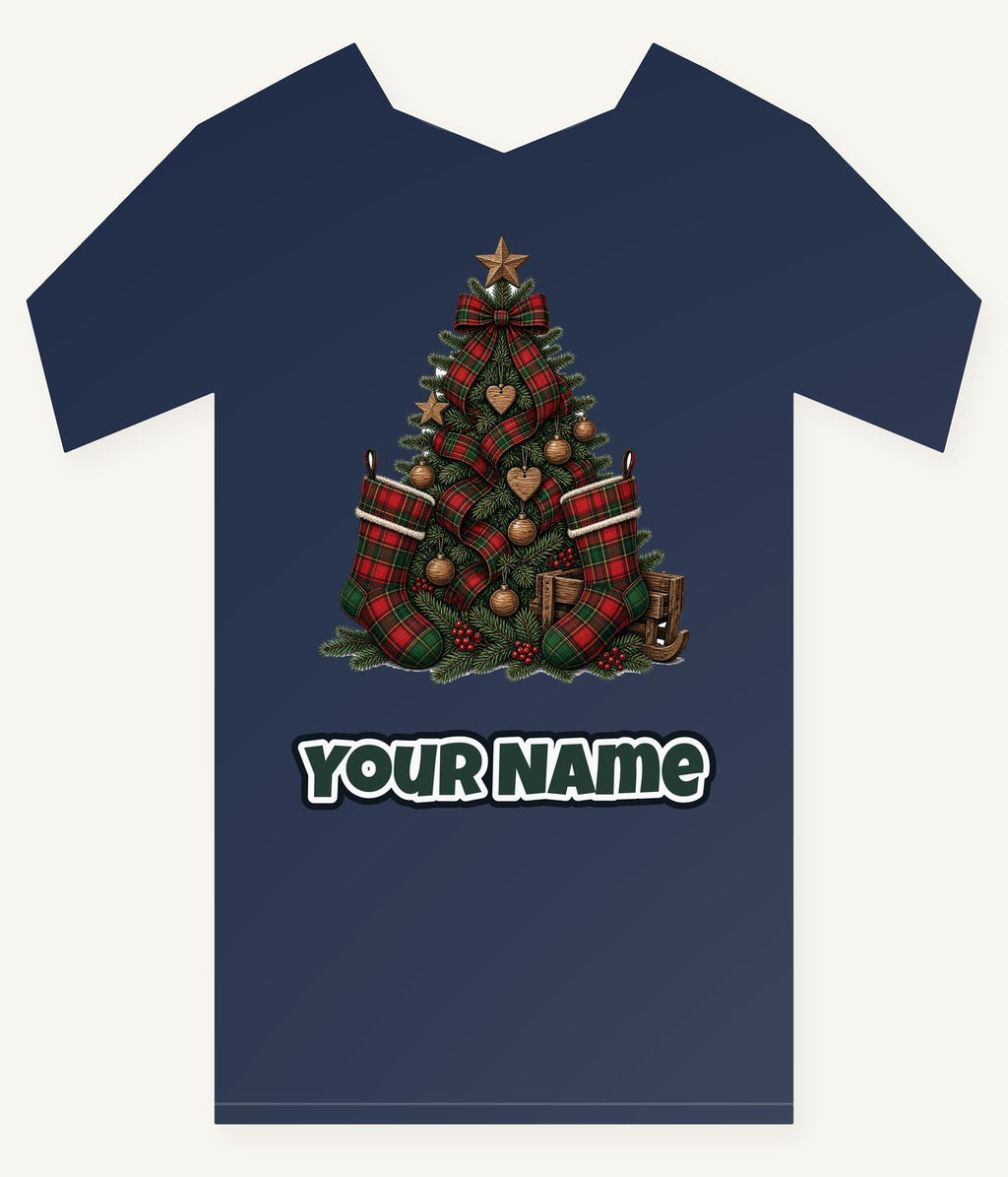 Tartan Plaid Christmas Tree Personalised Kids Tee and Baby Bodysuit