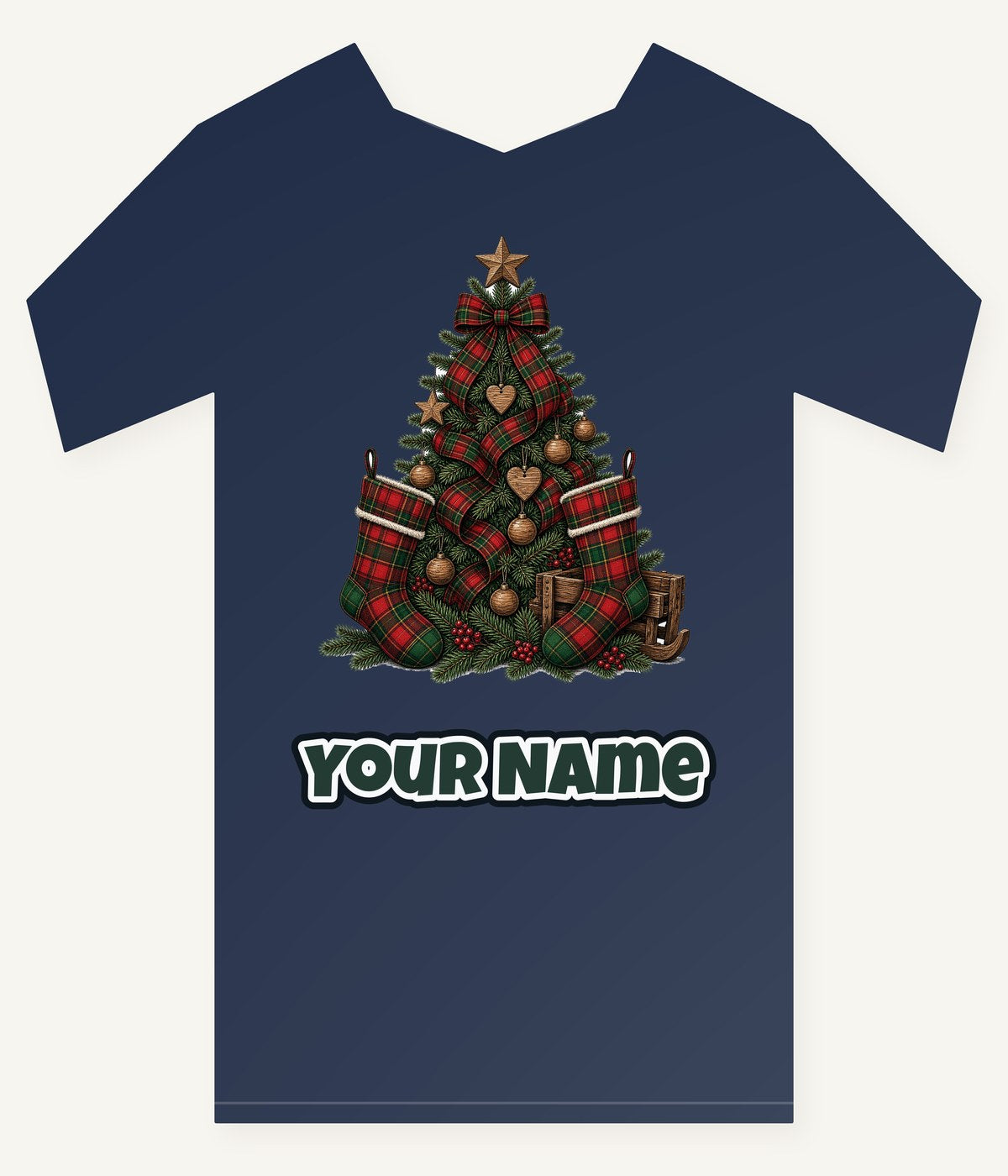 Tartan Plaid Christmas Tree Personalised Kids Tee and Baby Bodysuit