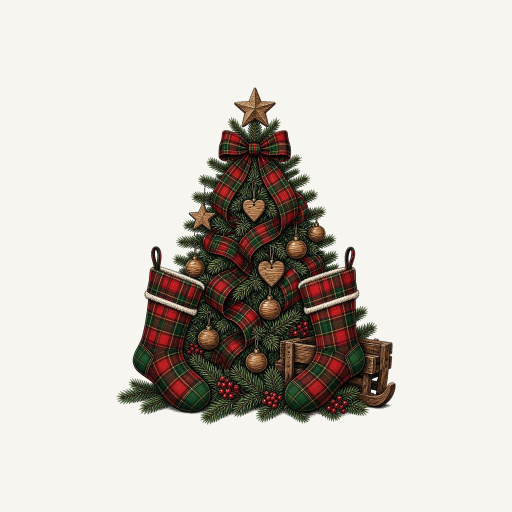 Tartan Plaid Christmas Tree Personalised Kids Tee and Baby Bodysuit