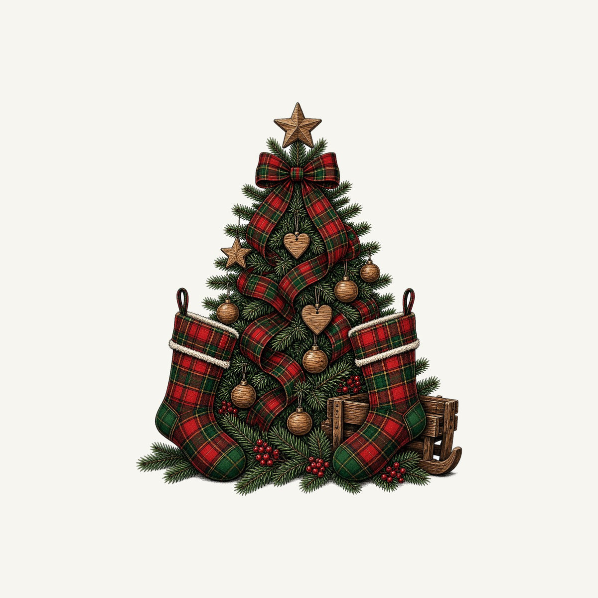 Tartan Plaid Christmas Tree Personalised Kids Tee and Baby Bodysuit