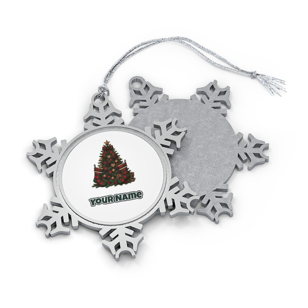 Tartan Plaid Christmas Tree Personalised Pewter Christmas Ornament