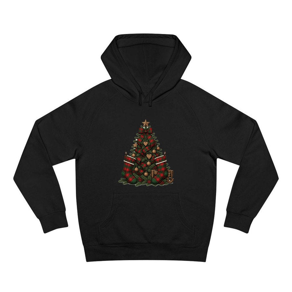 Tartan Plaid Christmas Tree personalised Christmas hoodie in black