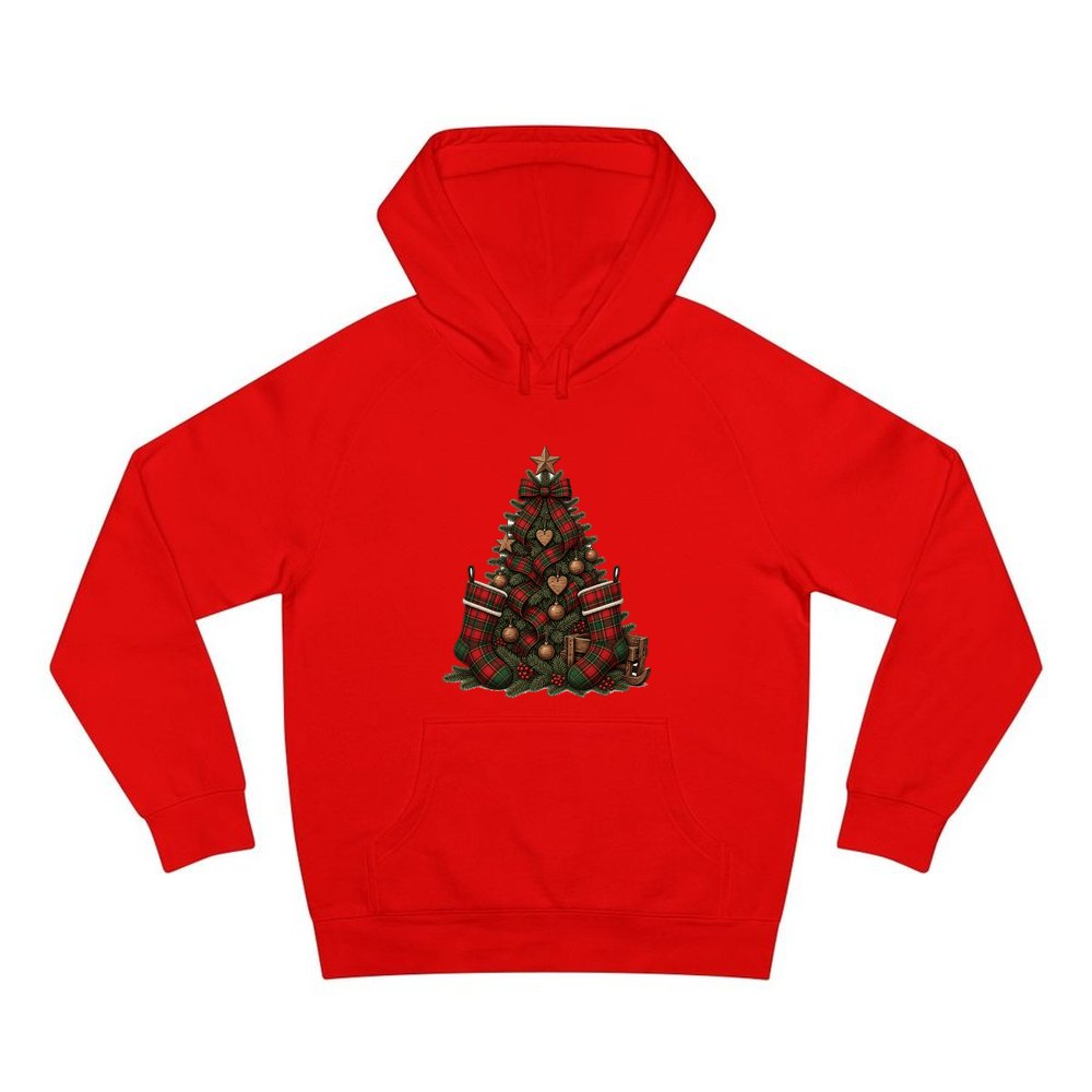 Tartan Plaid Christmas Tree personalised Christmas hoodie in red