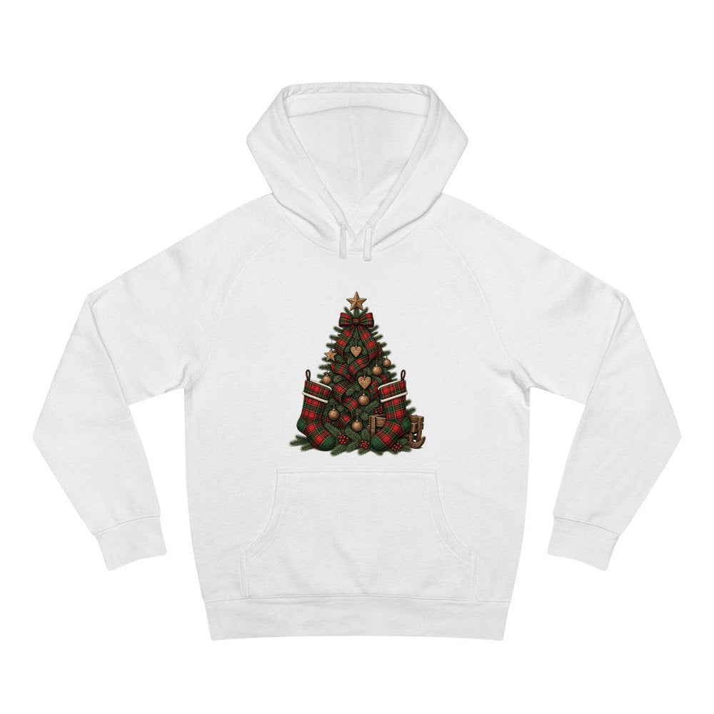 Tartan Plaid Christmas Tree personalised Christmas hoodie in white