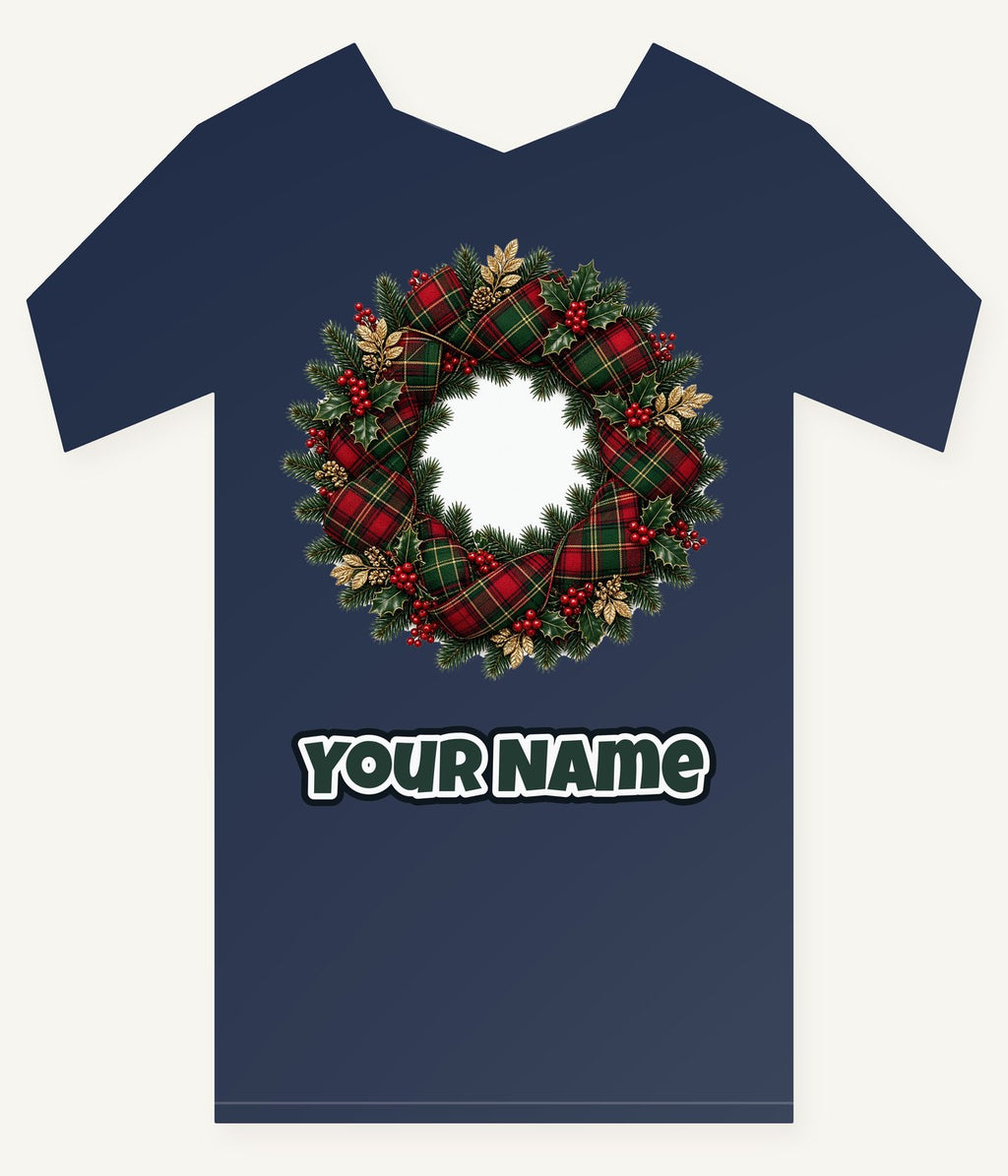 Tartan Ribbon Christmas Wreath Personalised Kids Tee and Baby Bodysuit