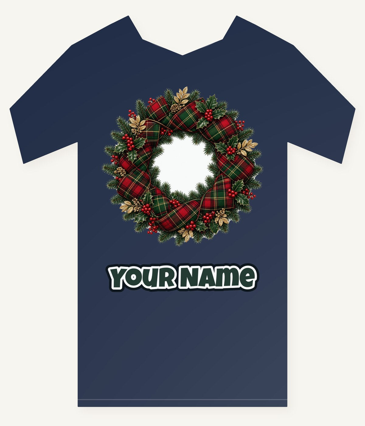 Tartan Ribbon Christmas Wreath Personalised Kids Tee and Baby Bodysuit