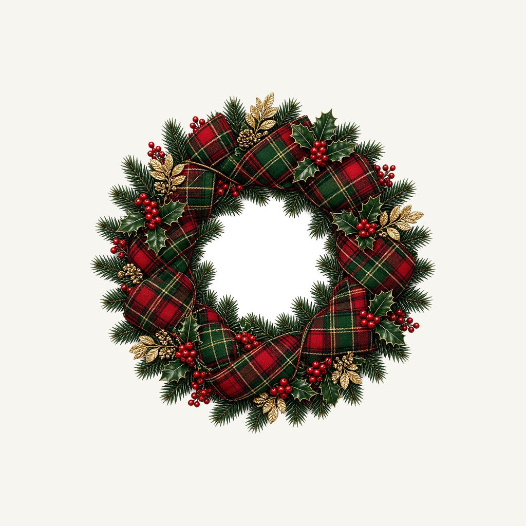Tartan Ribbon Christmas Wreath Personalised Kids Tee and Baby Bodysuit