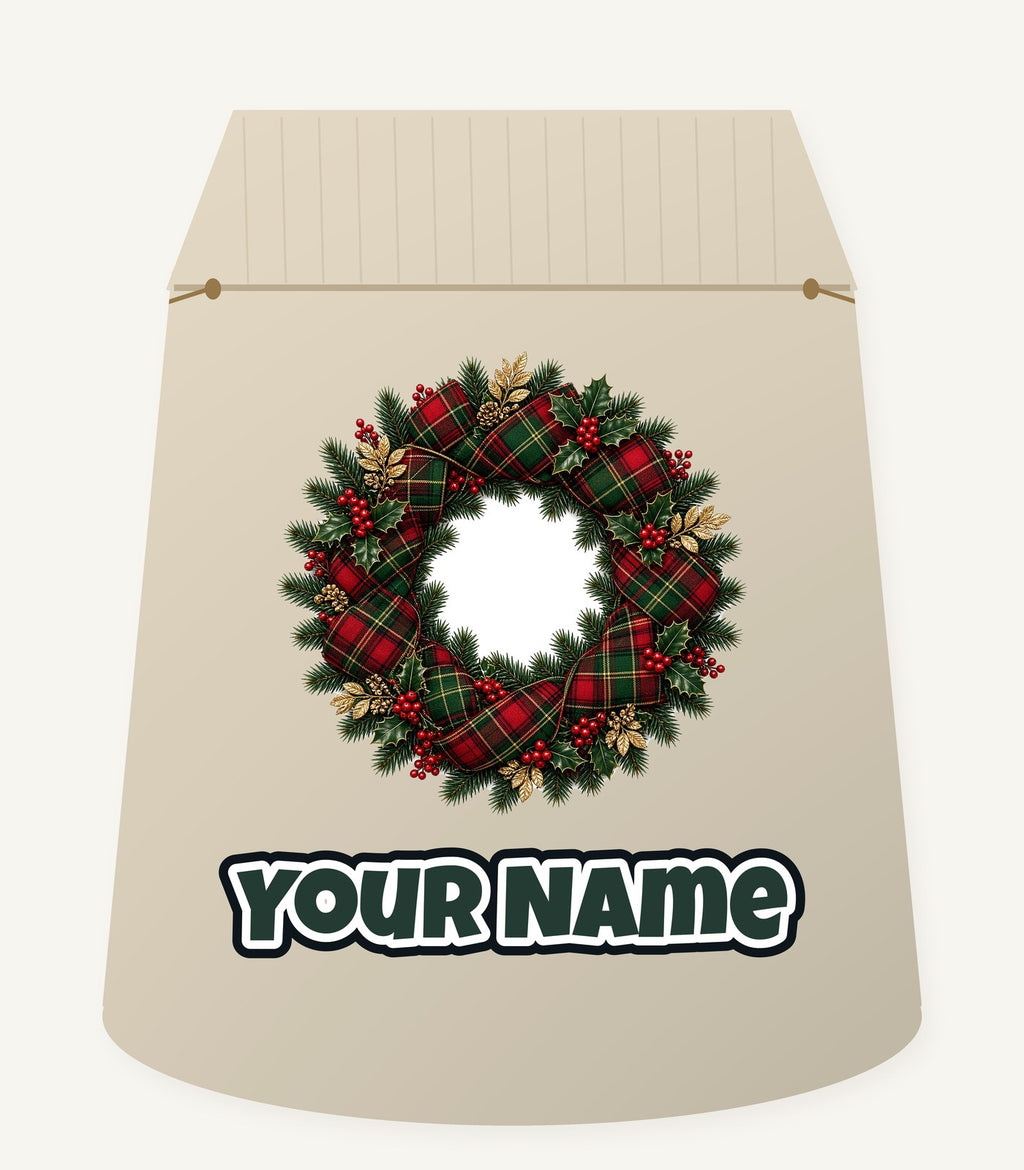 Tartan Ribbon Christmas Wreath Personalised Santa Sack