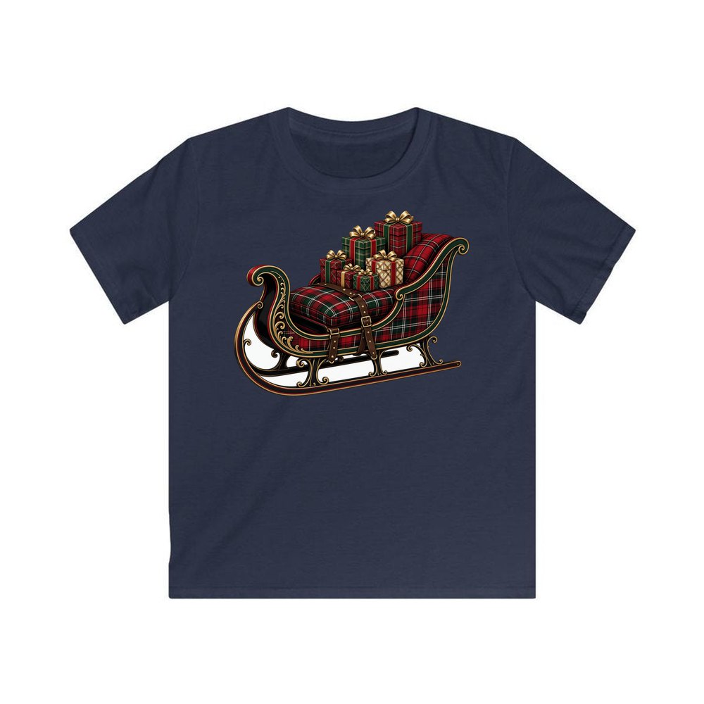 Tartan Sleigh and Gifts personalised kids Christmas tee in navy