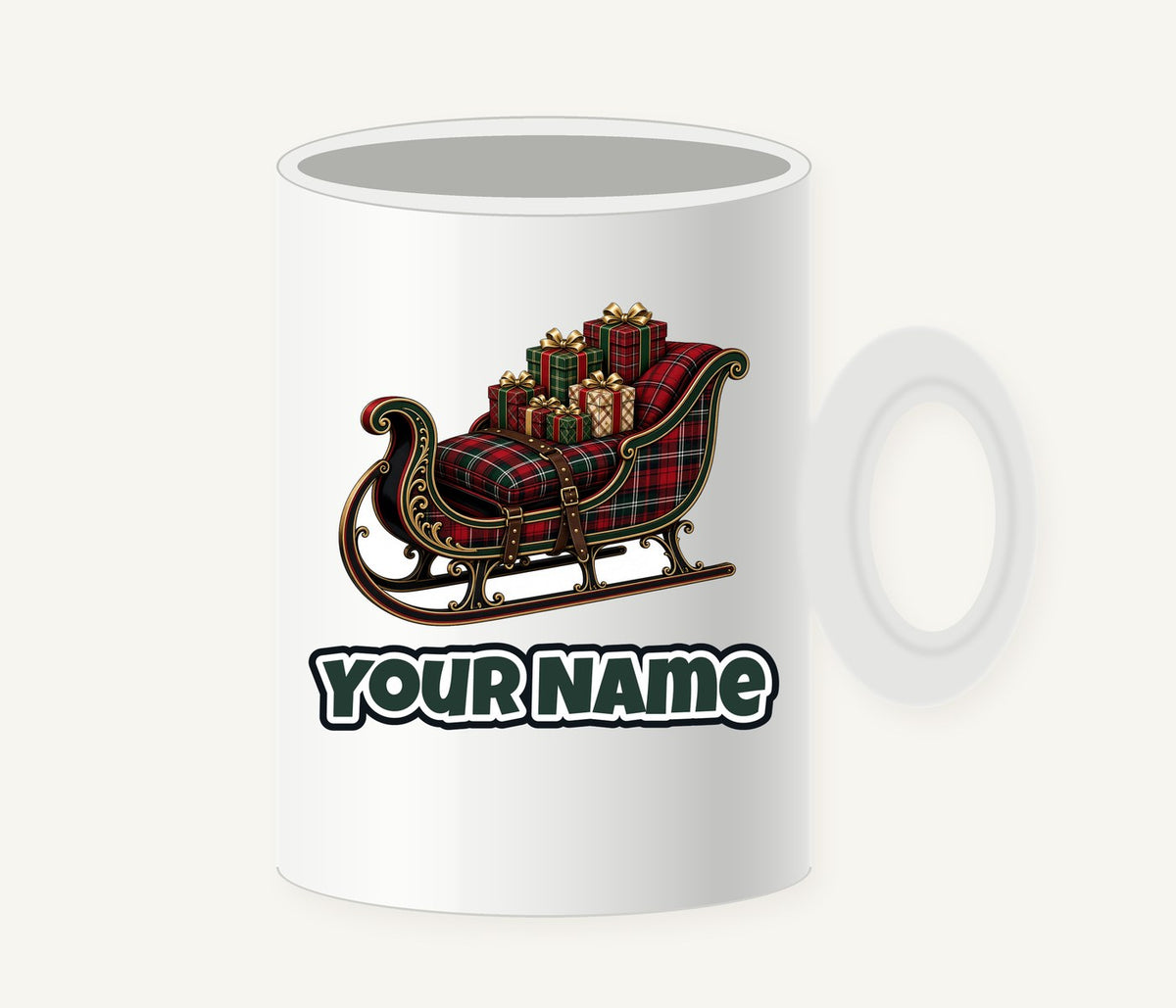 Tartan Sleigh and Gifts Personalised Christmas Mug