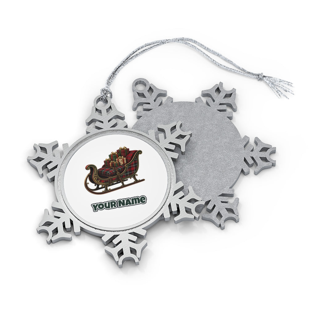 Tartan Sleigh and Gifts Personalised Pewter Christmas Ornament