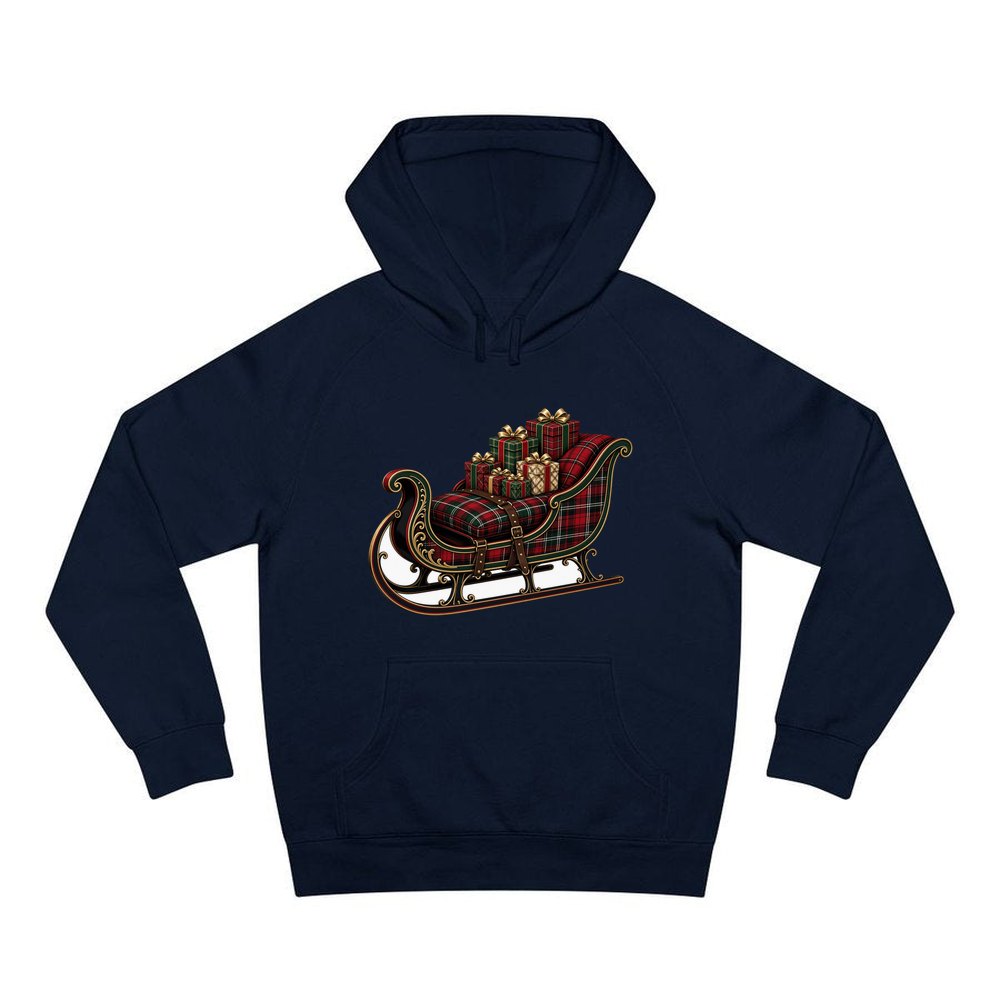 Tartan Sleigh and Gifts personalised Christmas hoodie in navy