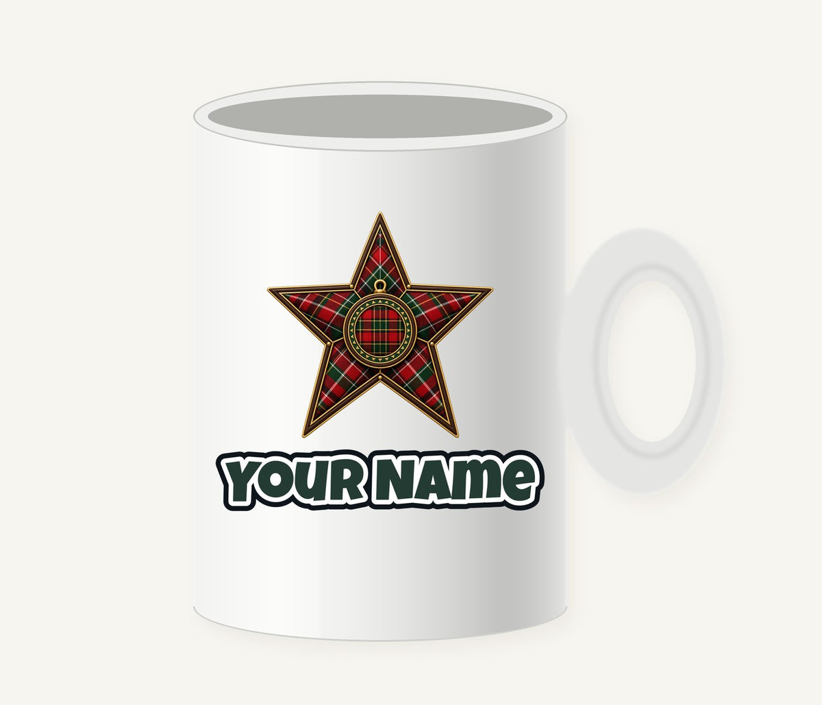 Tartan Star Ornament Personalised Christmas Mug