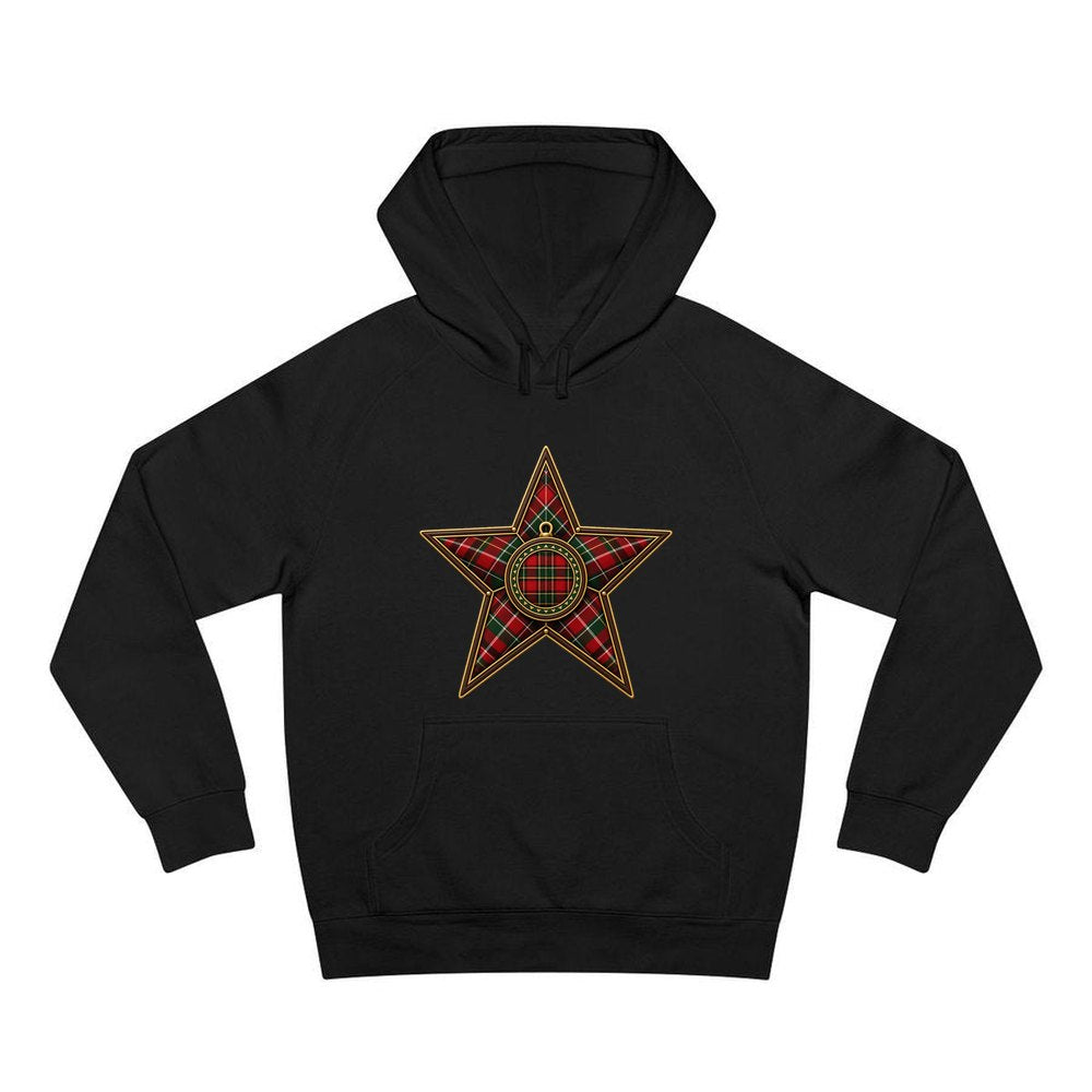 Tartan Star Ornament personalised Christmas hoodie in black