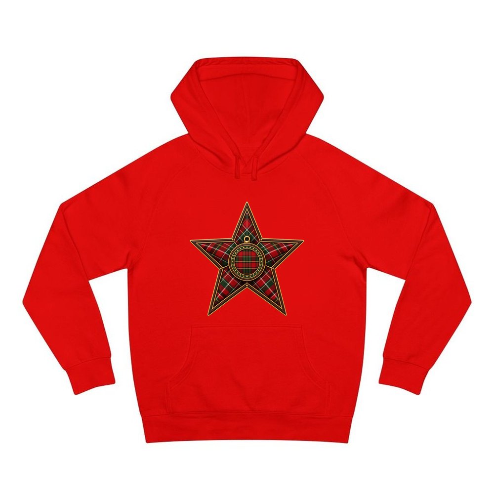 Tartan Star Ornament personalised Christmas hoodie in red