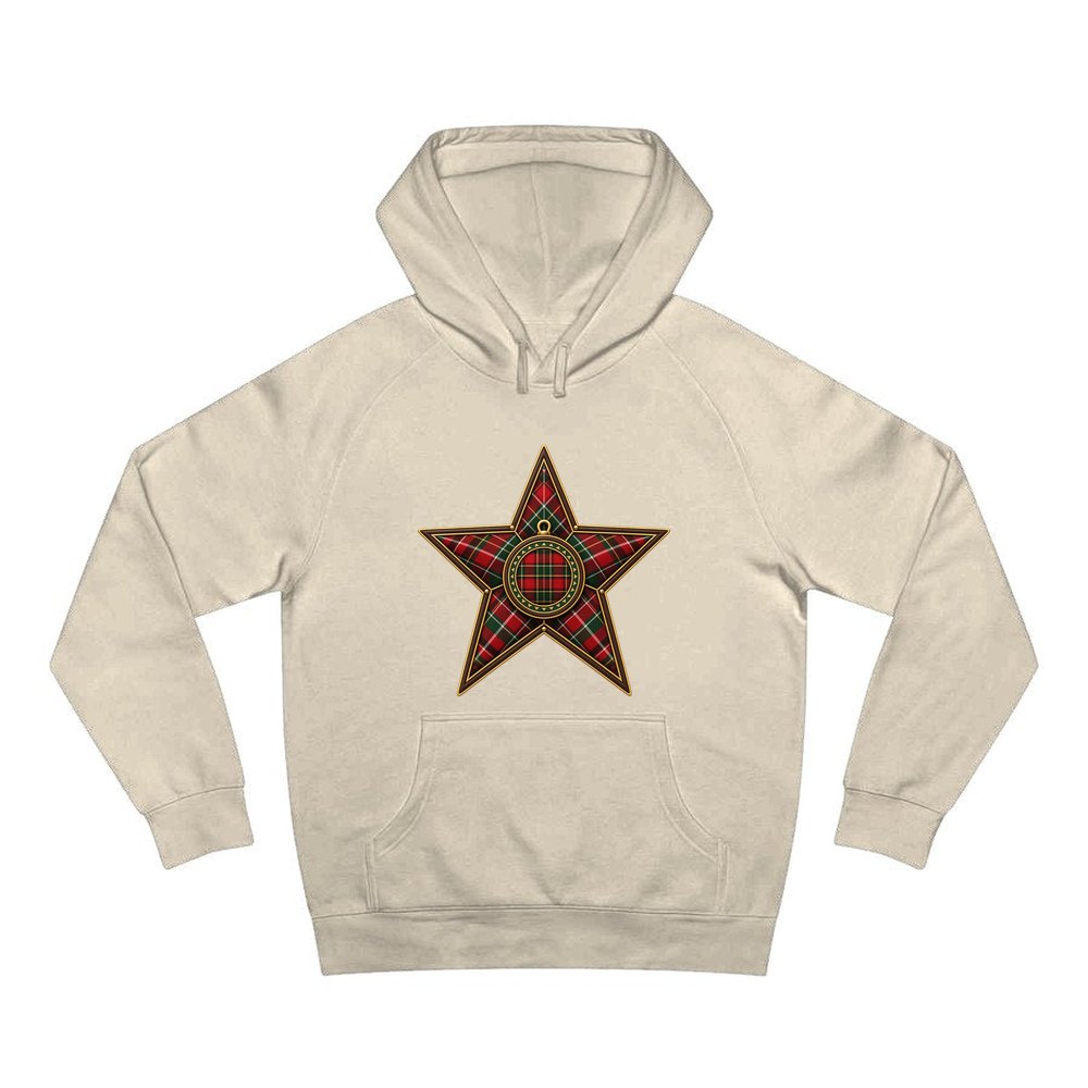 Tartan Star Ornament personalised Christmas hoodie in sand