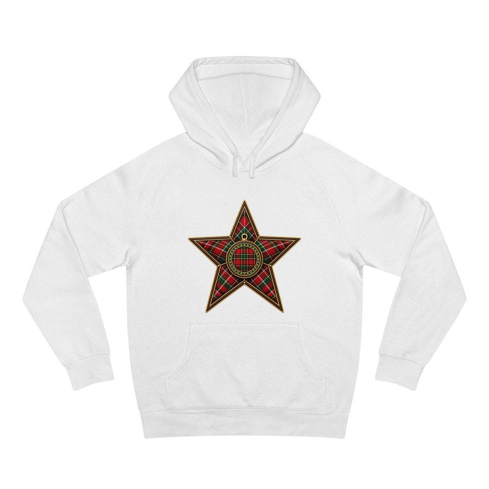 Tartan Star Ornament personalised Christmas hoodie in white