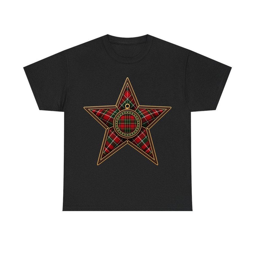 Tartan Star Ornament personalised Christmas T-shirt in black