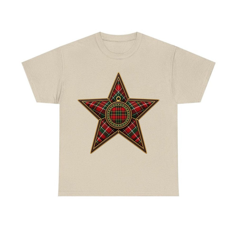 Tartan Star Ornament personalised Christmas T-shirt in sand