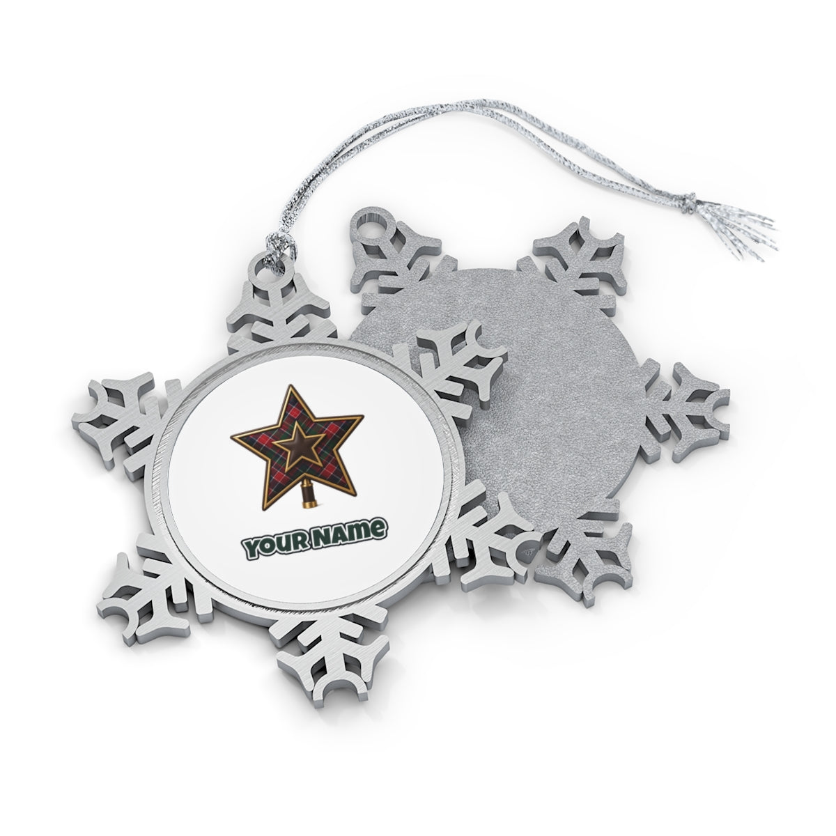 Tartan Star Tree Topper Personalised Pewter Christmas Ornament
