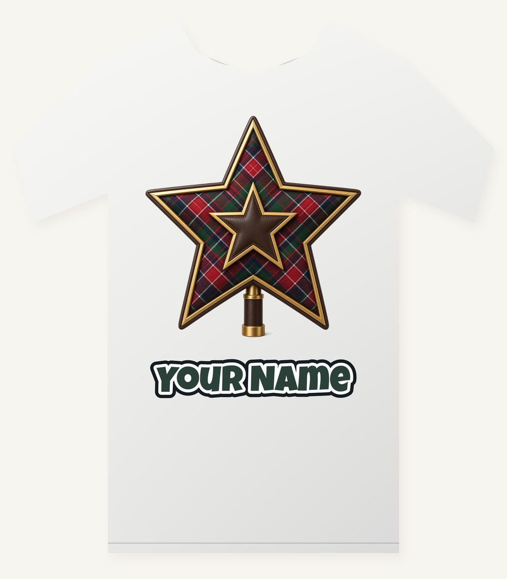 Tartan Star Tree Topper Personalised Christmas T-Shirt and Hoodie