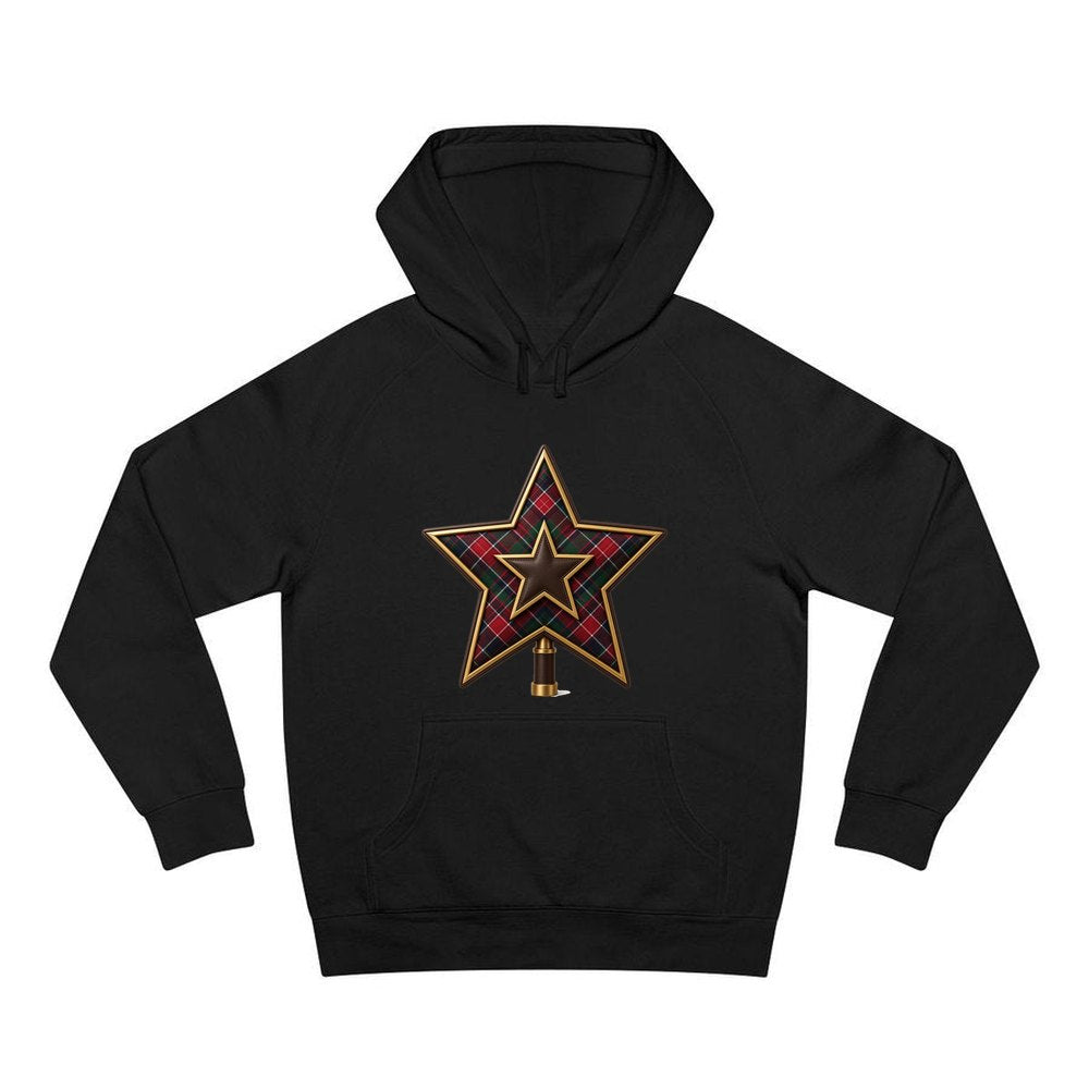 Tartan Star Tree Topper personalised Christmas hoodie in black